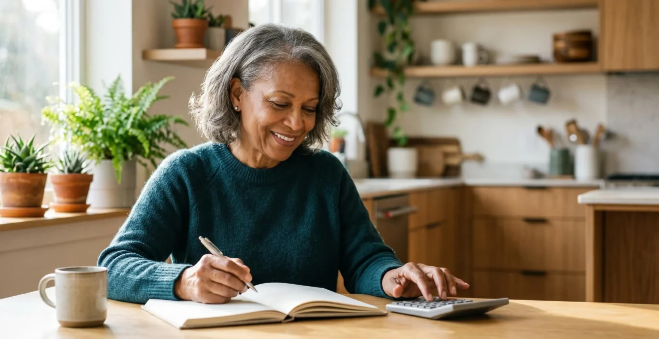 Thoughtful senior reviewing household service options in bright home setting