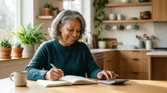 Thoughtful senior reviewing household service options in bright home setting