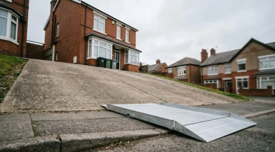 Comparing concrete and modular wheelchair ramp solutions on a steep residential driveway