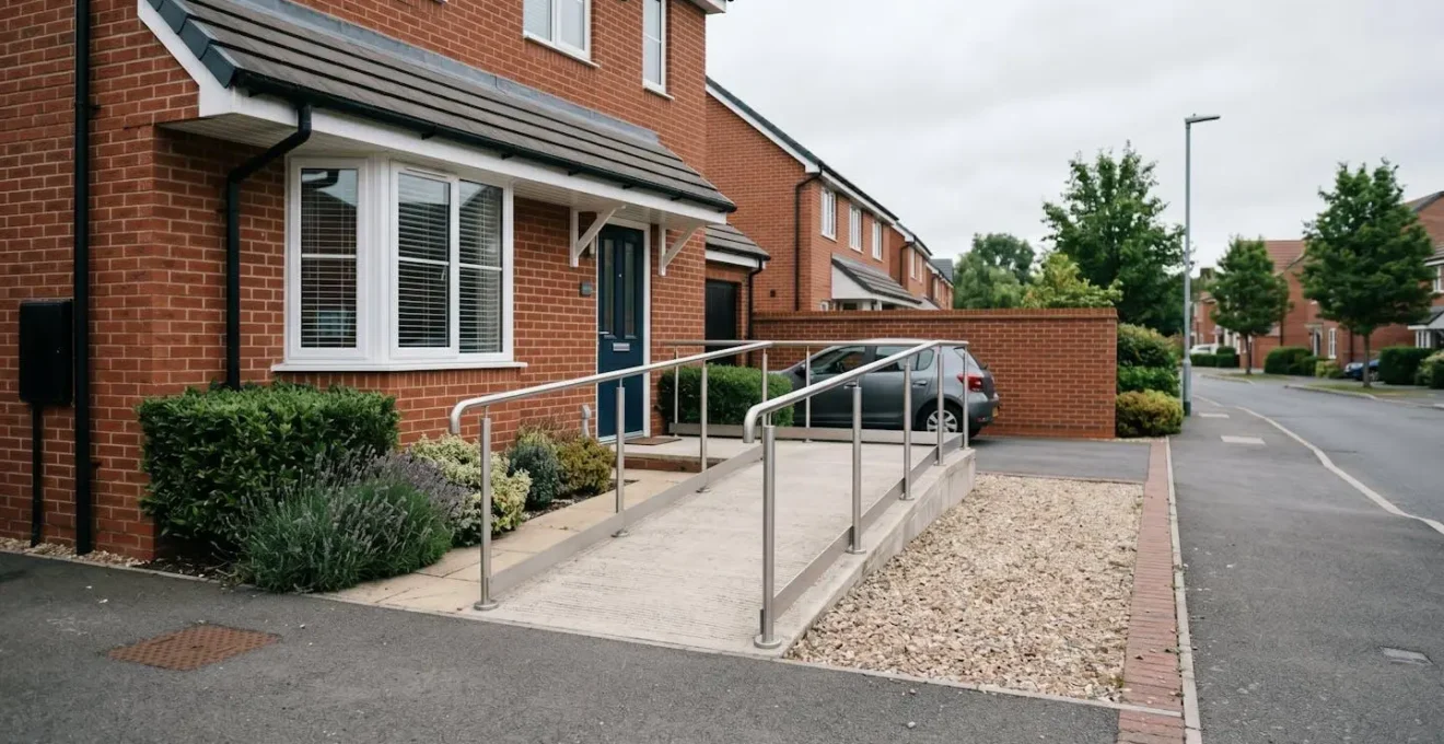 Professional overview of accessible home modifications showing structural safety elements in a British residence