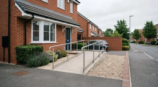 Professional overview of accessible home modifications showing structural safety elements in a British residence