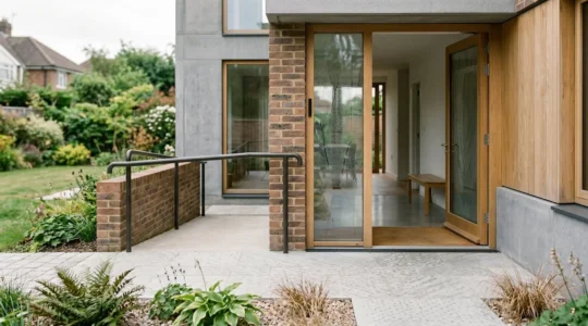 Accessible home entrance showing accessible design features without visible text or signage